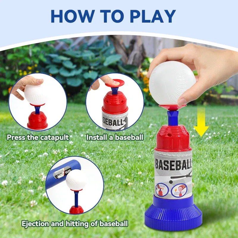 Color: WHITE - Children Baseball Ball Toys Games for 3+Year,Adjustable Automatic Pitching Baseball Machine Toy Sets for Kids Outdoor Toys Gift