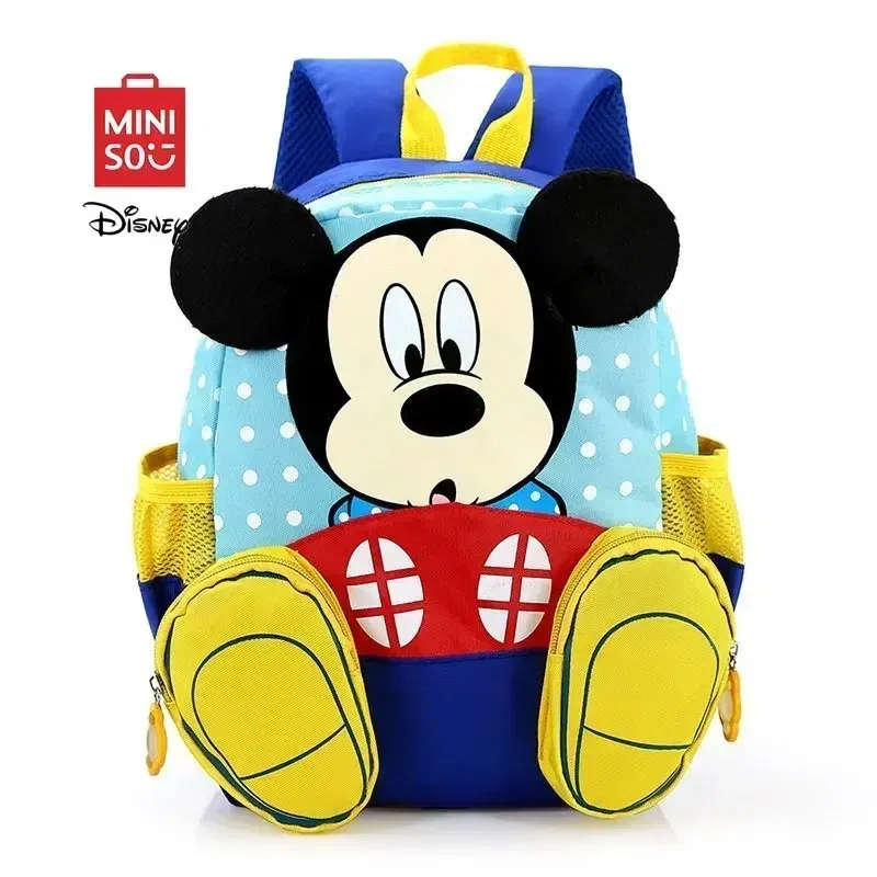 Color: black - MINISO Disney New Mickey and Minne Cute Cartoon Bookbag Teenage Casual Fashion Large Capacity Waterproof Dual-Shoulder Backpack