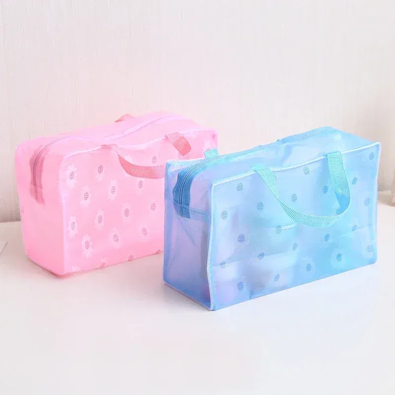 Color: black - Floral PVC Transparent Cosmetic Bag Clear Makeup Bag for Women Girl Waterproof Zipper Beauty Case Travel Toiletry Bags Handbag