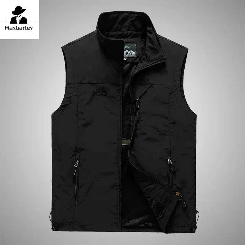 Color: Beige, Size: XXXS - Autumn Men Waistcoat Outdoor Leisure Solid Sleeveless Jacket Young Middle-aged Photography Fishing Casual Vest Male summer
