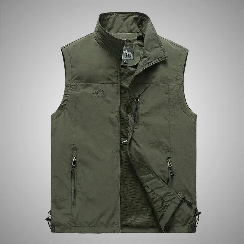 Color: Beige, Size: XXXS - Autumn Men Waistcoat Outdoor Leisure Solid Sleeveless Jacket Young Middle-aged Photography Fishing Casual Vest Male summer