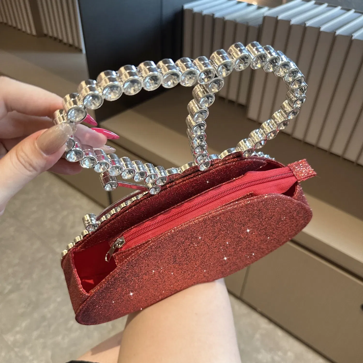 Color: Bronze, Ships From: CHINA - Rhinestone  Glitter Evening Clutch, Elegant Sparkly Sequin Handbag With Chain, Classic Creative Purse For Valentine's Day, Weddi