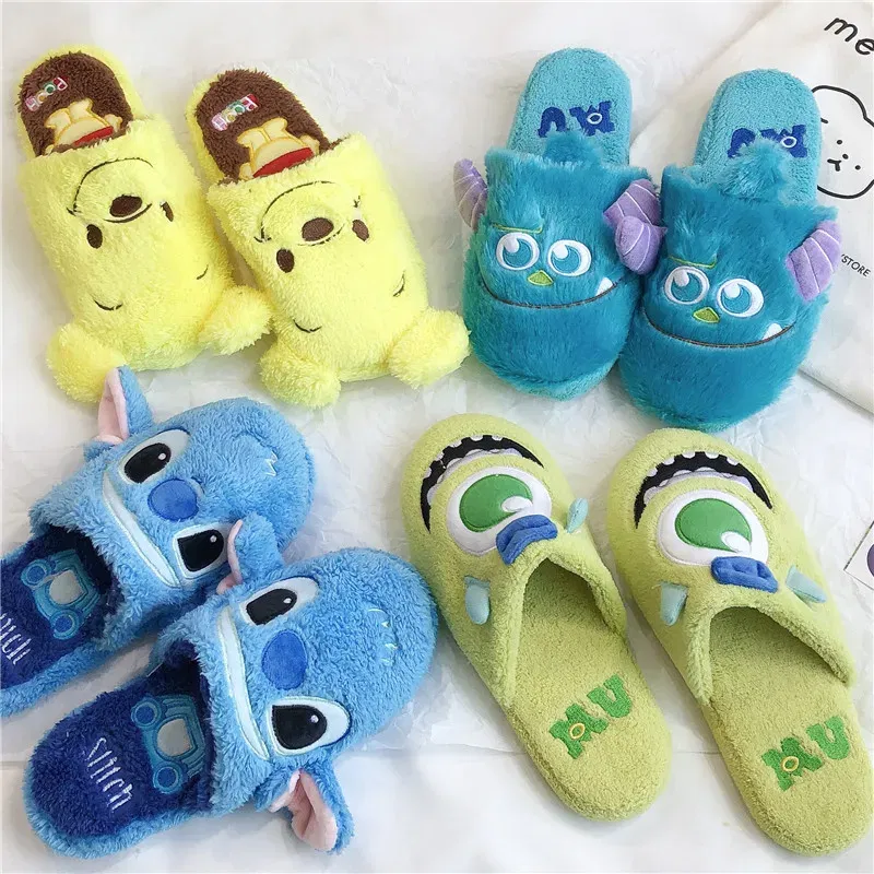 Color: PURPLE, Shoe Size: 38 - Cartoon Sulley Mike Slippers Cute Girl Warm Home Slippers Women Indoor Slippers Blue Duck Kawaii Non-slip Slippers Gifts EU36-41