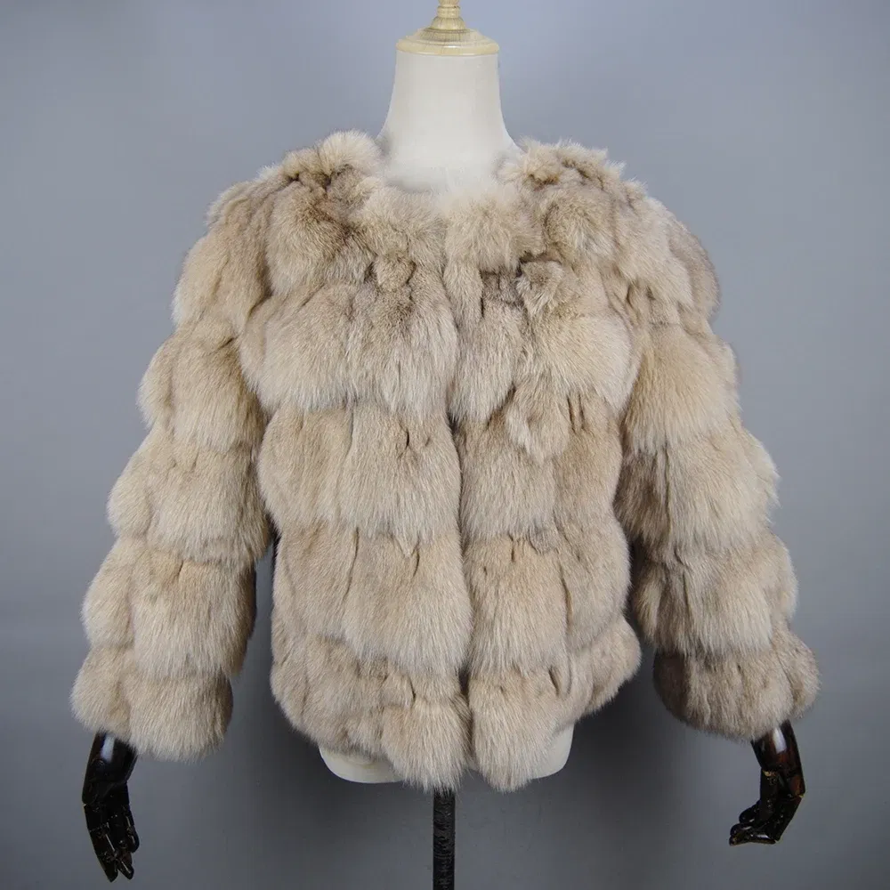 Color: Beige, Size: XXL - 2025 New Style Real Fur Coat 100% Natural Fur Jacket Female Winter Warm Leather Fox Fur Coat High Quality Fur Vest