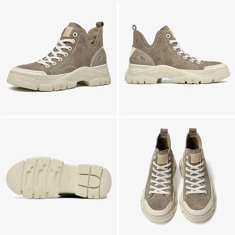 Color: Orange, Shoe Size: 6.5 - BeauToday Casual Sneakers Women Suede Leather Round Toe Lace-Free High Top Ladies Retro Fashion Flat Shoes Handmade 29575