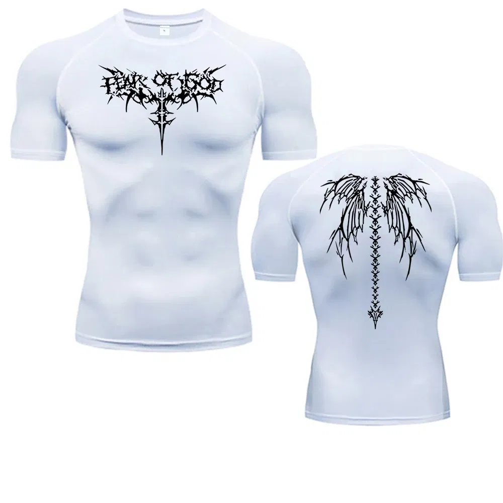 Color: black, Size: M - Men's Compression Shirt Anime Print Gym Sport Quick Dry Gym TShirts Fitness Athletic Undershirts Elasticity Tops Tee Summer Male