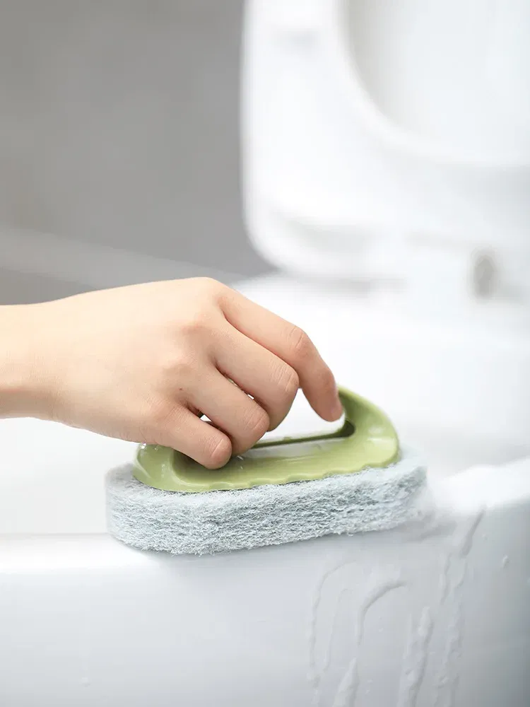 Color: Blue - Sponge Brush Glass Wall Cleaning Tools Kitchen Cleaning Bathroom Toilet Gadget Handle Ceramic Window Slot Clean Brush