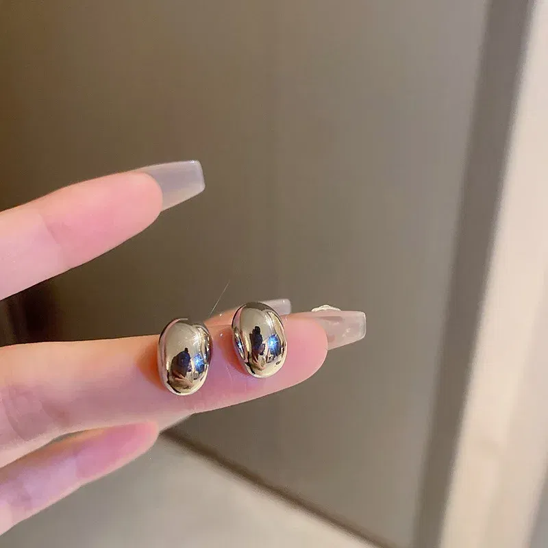 Metal Color: Gold-color - New Metal Geometry Bean Gold Silver Color Stud Earring for Women Female Sweet Jewelry Wedding Christmas Gift