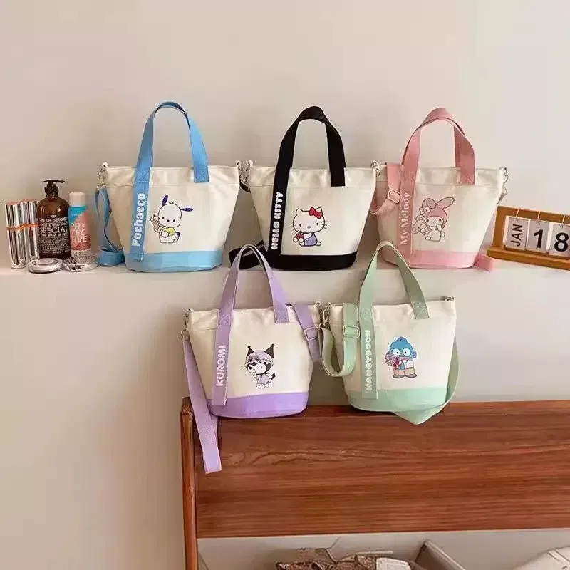 Color: Blue - Sanrio Hello Kitty Kuromi Canvas Shoulder Bag Kawaii Anime Print Lightweight Crossbody Purse for Girl