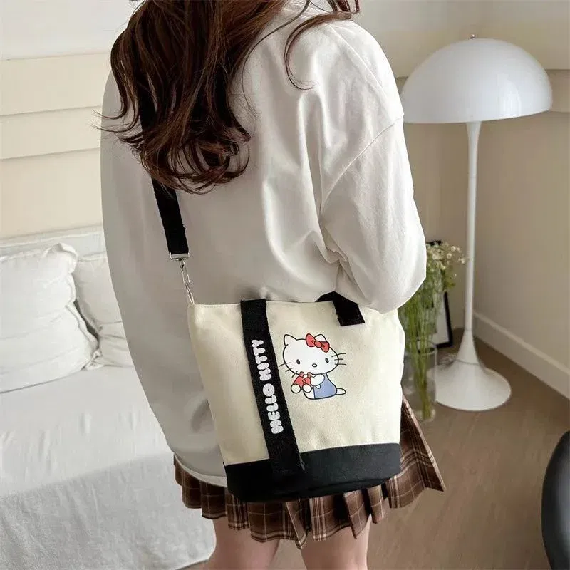 Color: Blue - Sanrio Hello Kitty Kuromi Canvas Shoulder Bag Kawaii Anime Print Lightweight Crossbody Purse for Girl