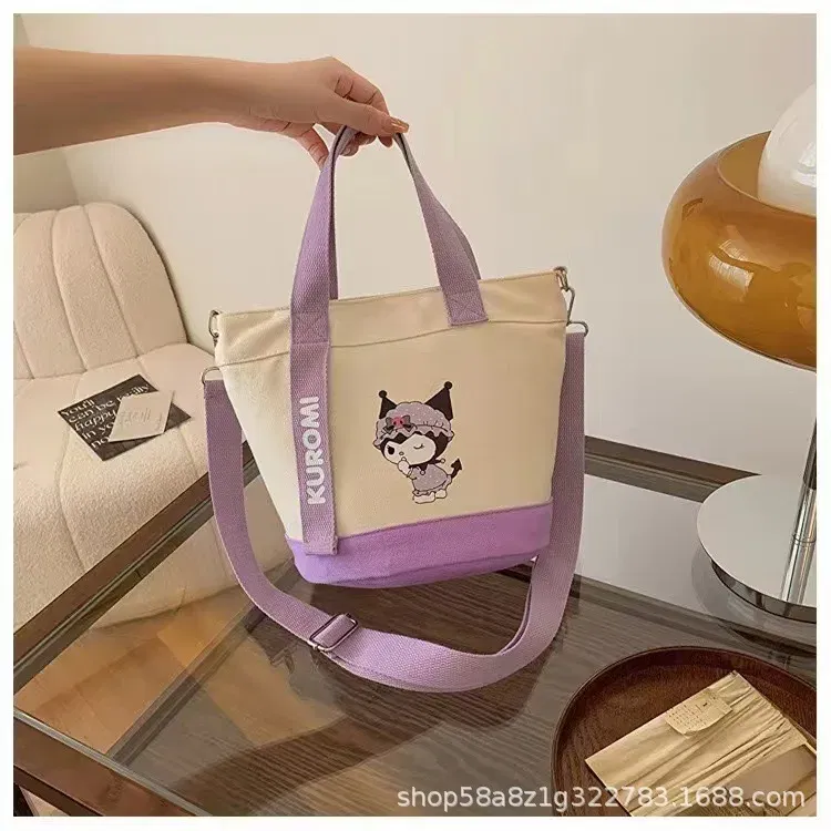 Color: Blue - Sanrio Hello Kitty Kuromi Canvas Shoulder Bag Kawaii Anime Print Lightweight Crossbody Purse for Girl