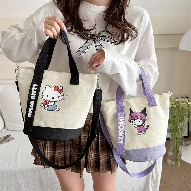 Color: Blue - Sanrio Hello Kitty Kuromi Canvas Shoulder Bag Kawaii Anime Print Lightweight Crossbody Purse for Girl