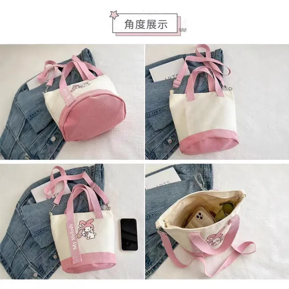 Color: Blue - Sanrio Hello Kitty Kuromi Canvas Shoulder Bag Kawaii Anime Print Lightweight Crossbody Purse for Girl