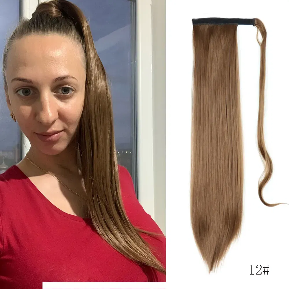 Color: 4/27HL - LINWAN Synthetic Long Straight Wrap Around Clip In Ponytail Hair Extension Heat Reistan Pony Tail Fake Hair