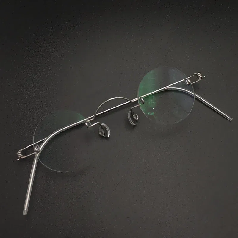 Frame Color: Blue, Ships From: CHINA - Handmade glasses custom retro frameless small round men and women myopia prescription reading glasses screwless eyewear