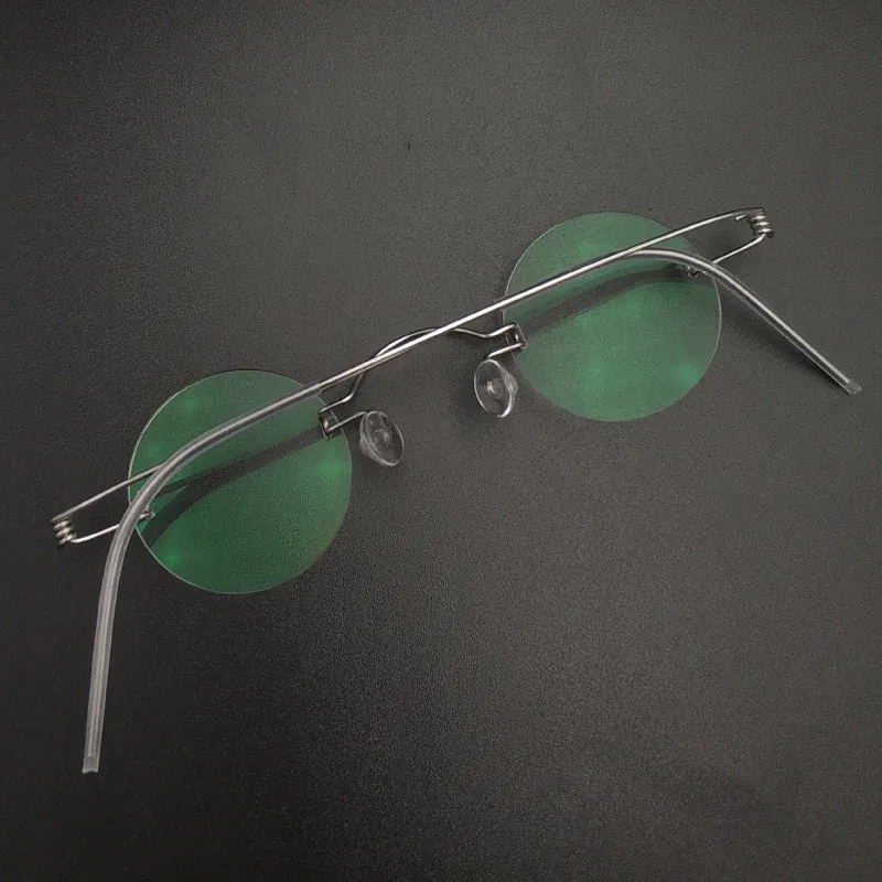 Frame Color: Blue, Ships From: CHINA - Handmade glasses custom retro frameless small round men and women myopia prescription reading glasses screwless eyewear