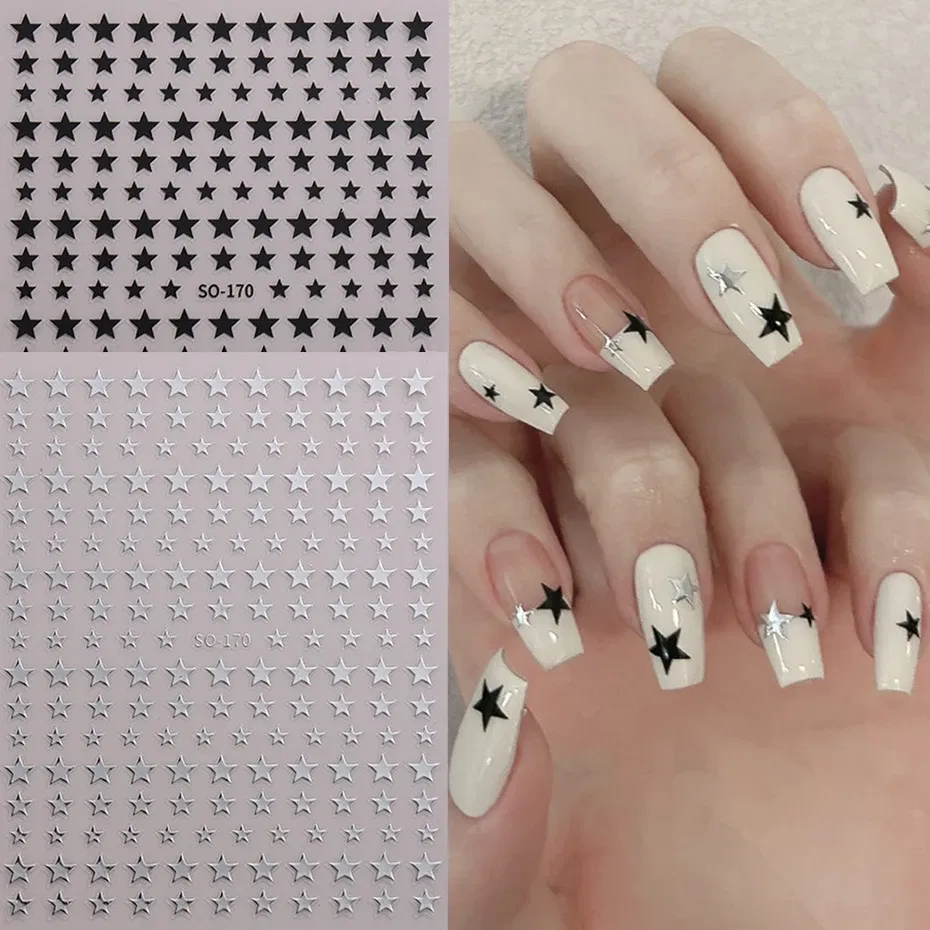 Color: Red - Sliver Stars Nails Stickers 3D Bronzing Laser White Cross Starlight Glossychic Y2k Stylish Adhesive Manicure Decorations SO-167