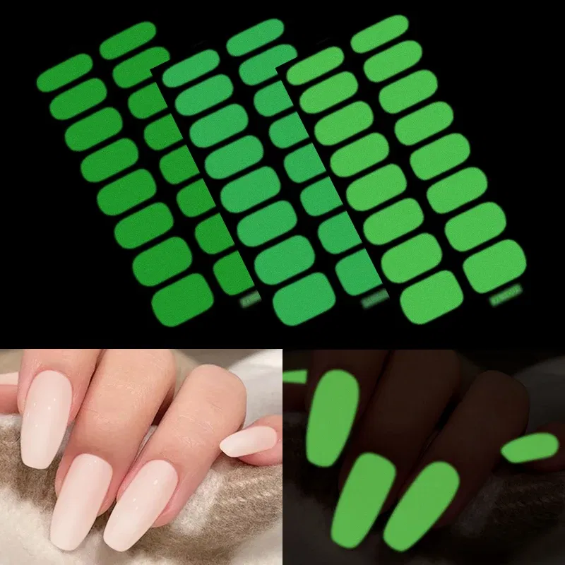 Color: WHITE - Halloween Self Adhesive Nail Sticker Full Cover Nail Art Decor Stickers for Nails Luminous Nail Decoration for Women Girls