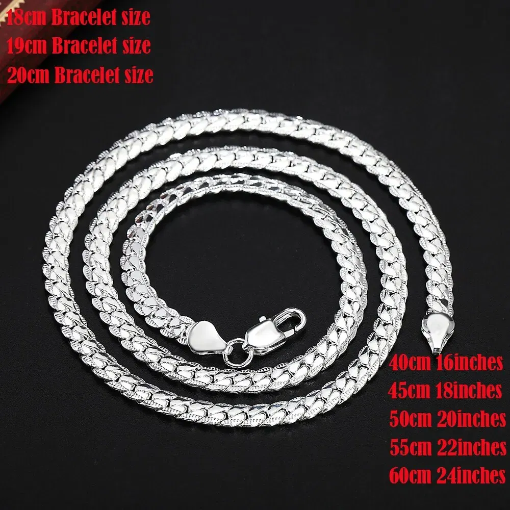 Length: 45cm - 20-60cm Silver Color Luxury Brand Design Noble 6mm Necklace Chain For Woman Men Fashion Wedding Engagement Jewelry