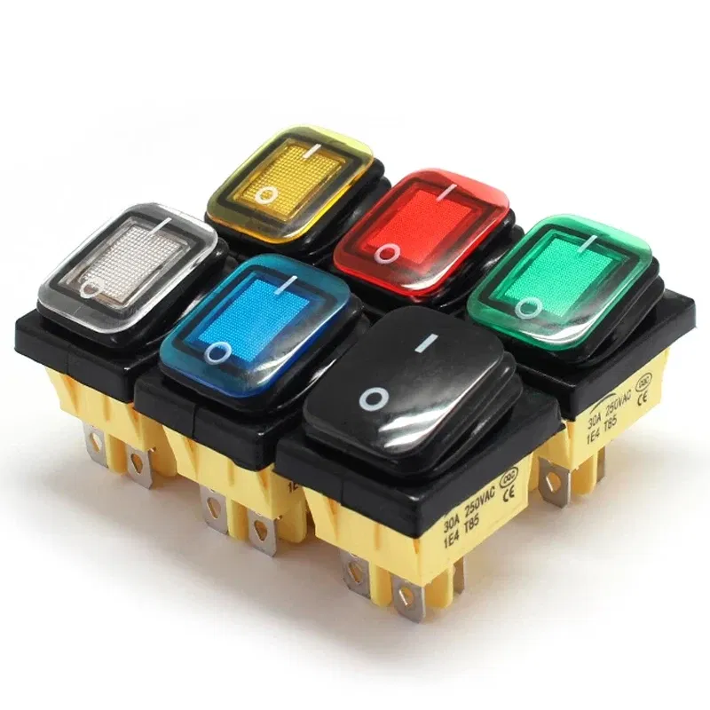 Heavy Duty 4 pin DPST IP67 Sealed Waterproof T85 Auto Boat Marine Toggle Rocker Switch with LED 12V 220V 30x22