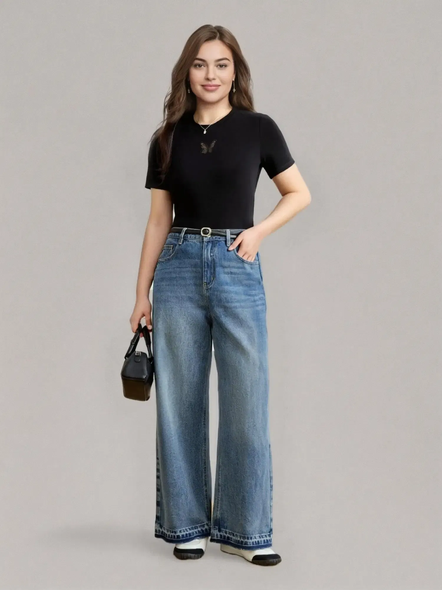 Color: Blue, Size: L - DUSHU Women's Classic All-match Straight Jeans Women's 2025 Spring New Holiday Casual Fashion High Waist Trousers 25DS81041