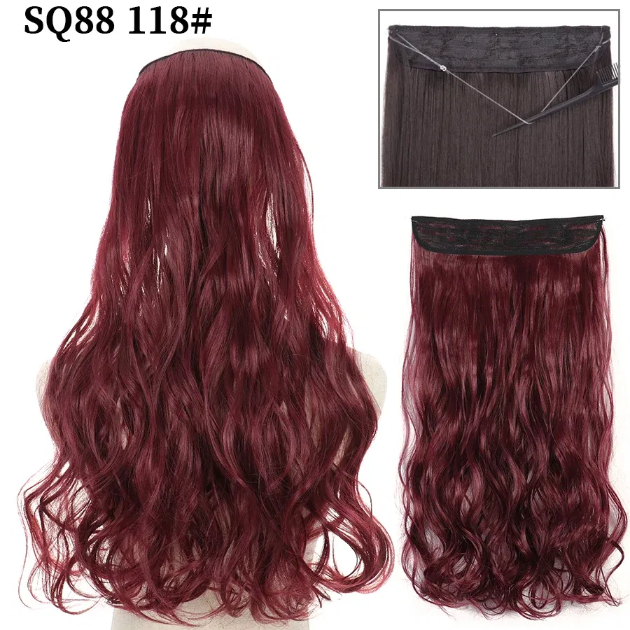 Color: T1/27, Stretched Length: 16inches, Ships From: CHINA - Synthetic Natural Wavy No Clip Fish Line Invisible Hair Extensions Mixed Color Blonde Black Artificial False Hair Piece ForWomen