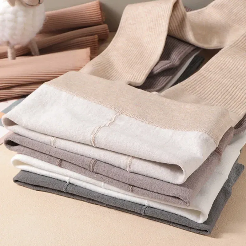 Color: WHITE, Size: S - Autumn Winter New Thin Plush Vertical Stripe Solid Color Girls' Pantyhose With Plush Warm Children's Bottom Socks and Panties