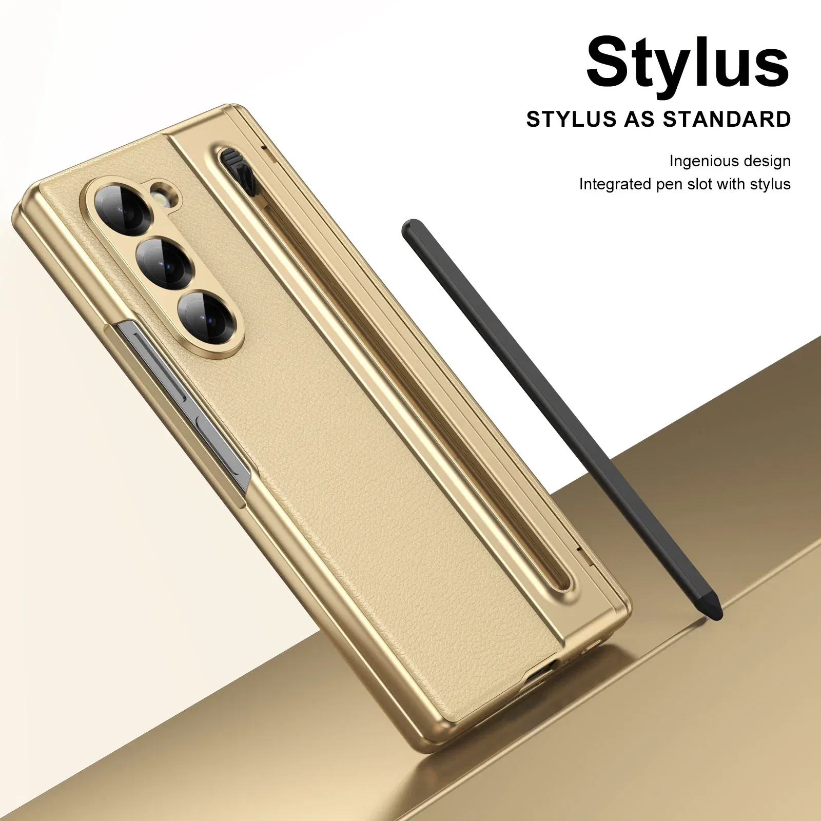 Color: WHITE, Material: ABS - With Touch Pen For Samsung Galaxy Z Fold 6 Slim 5 W25 5 4 3 Case Leather Plating Hinge 360 Full Screen Protector Folding Cover