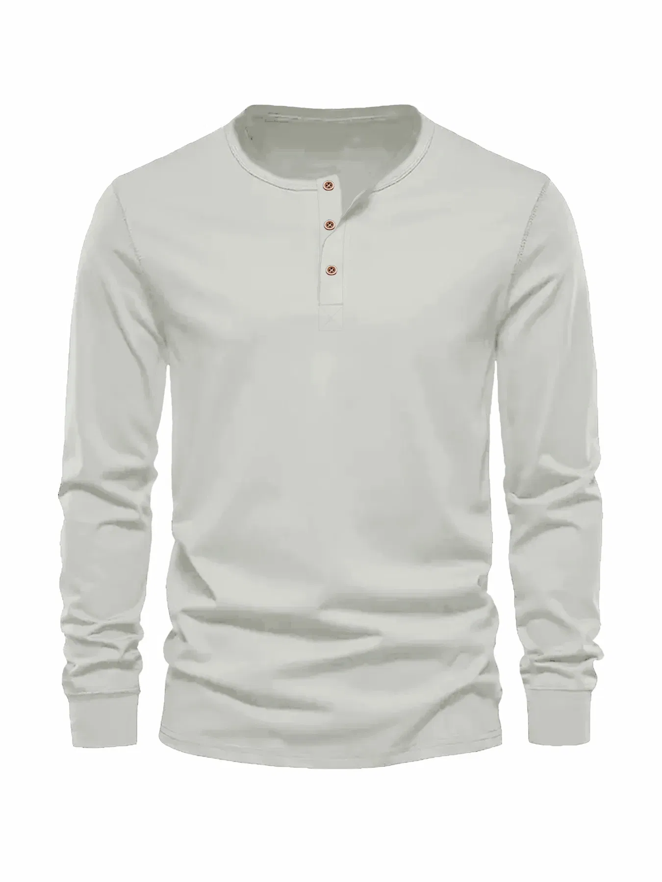 Color: WHITE, Size: L - Men's Long Sleeved Henley Neck T-shirt Slim Fit Bottoming Shirt Fitness Tops Tees Button Neck Casual Cozy Tshirt