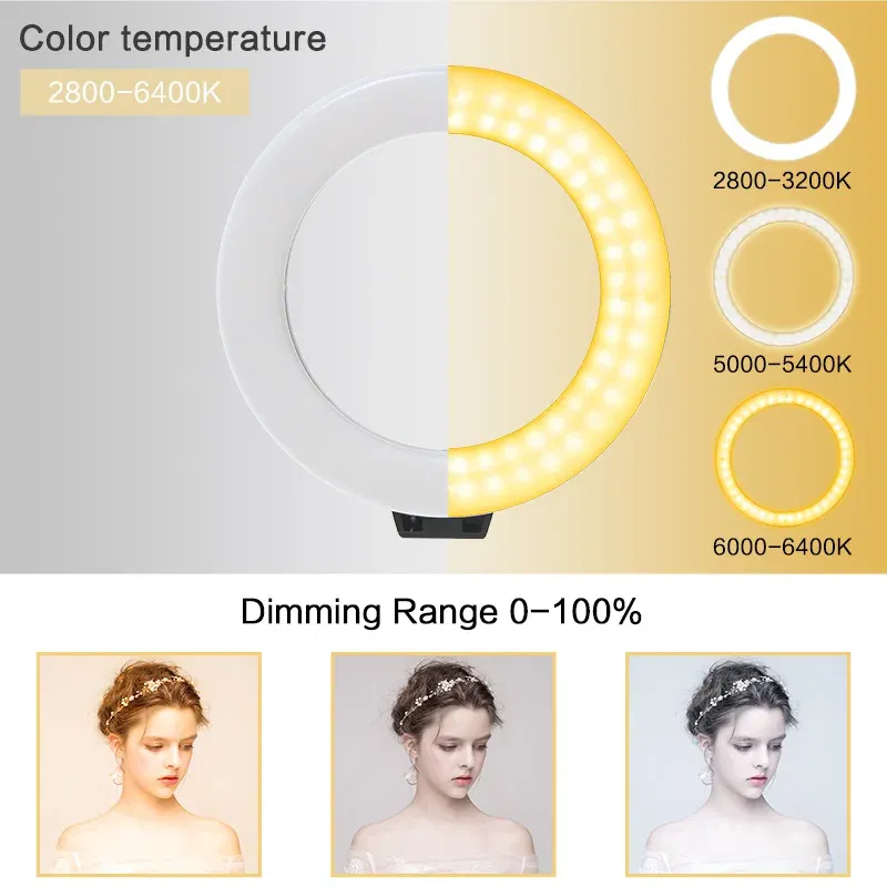 Color: light yellow, Ships From: CHINA - 6inch Mini LED Desktop Video Ring Light Selfie Lamp With Tripod Stand USB Plug Table Lamp For Make TikTok Youtube Makeup Video