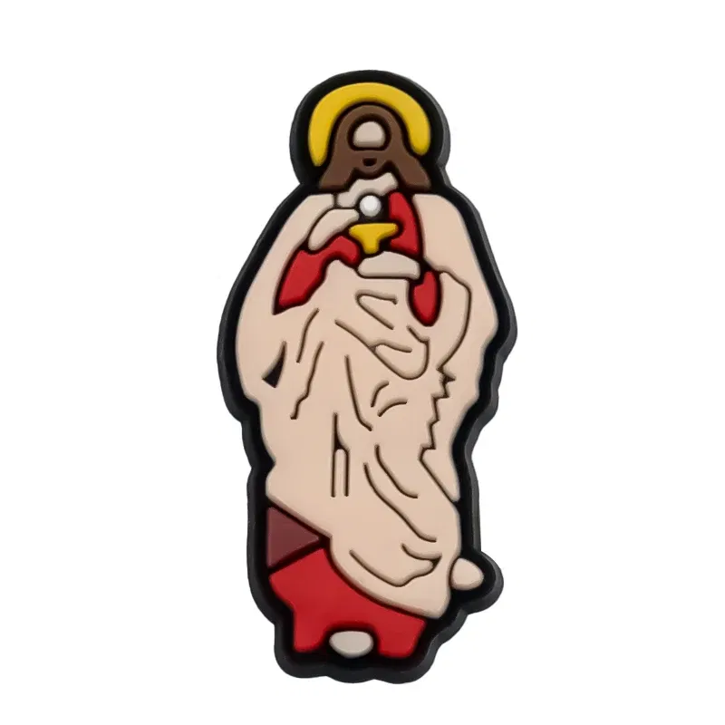 Color: light brown - 1pcs New Shoe Charm Religion PVC Clog Charms Crucifix Blessed Virgin Mary Clog Pin Clips Jeans Garden Sandal Shoe Decoration