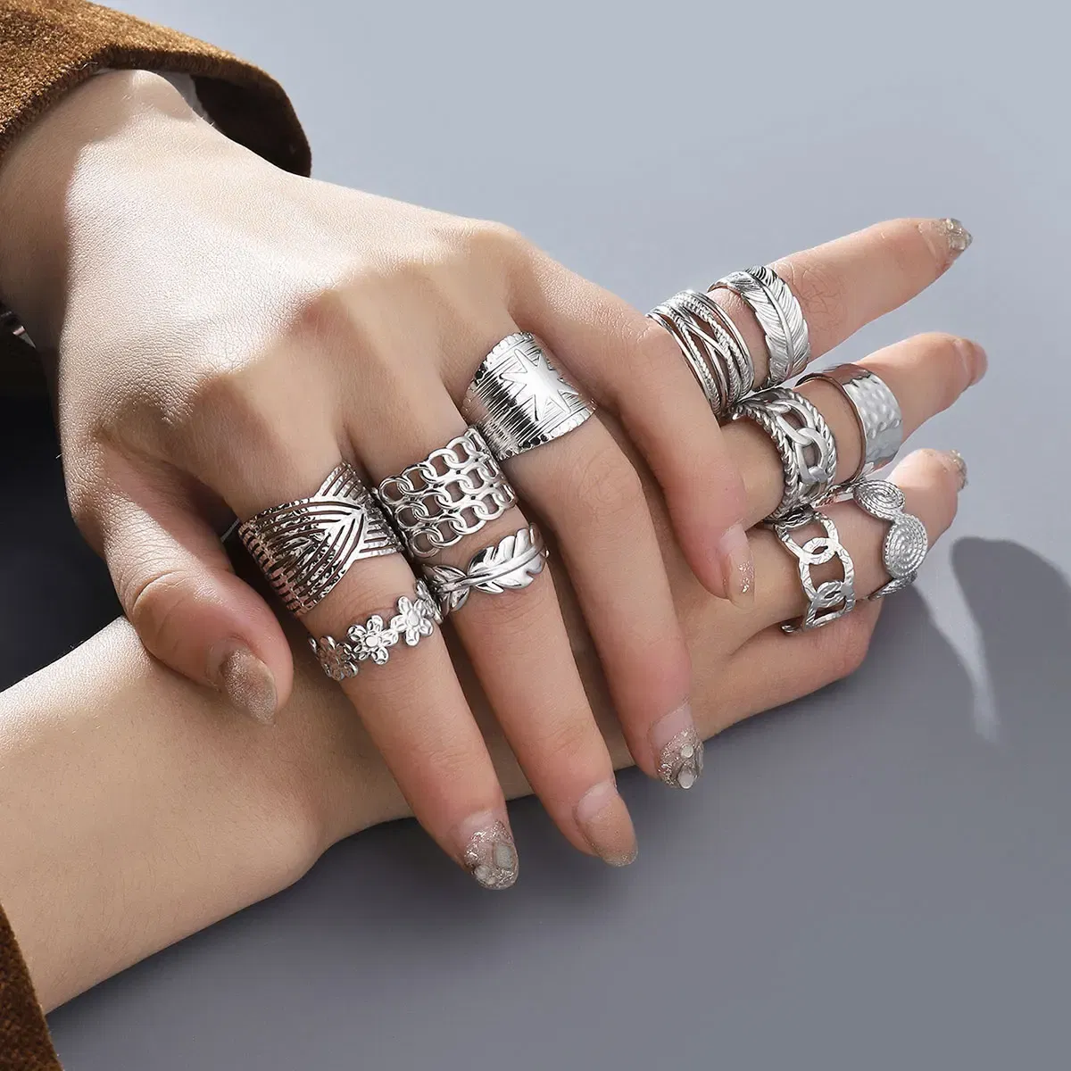 Main Stone Color: Green, Ring Size: resizable - Never Fade Stainless Steel Flower Woven Star Rings Boho Women Jewelry Fashion Ring Adjustable Size Birthday Gifts Top Quality