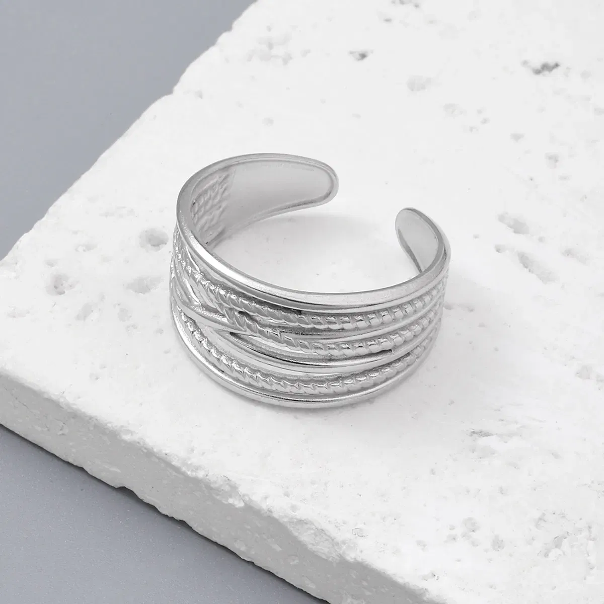 Main Stone Color: Green, Ring Size: resizable - Never Fade Stainless Steel Flower Woven Star Rings Boho Women Jewelry Fashion Ring Adjustable Size Birthday Gifts Top Quality