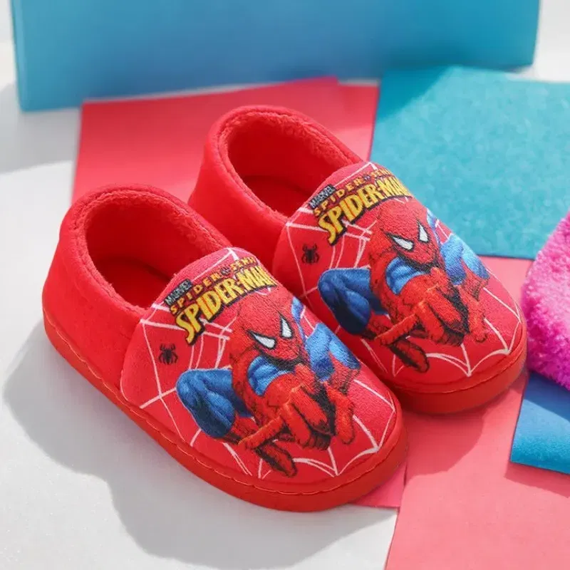 Color: Brown, Shoe Size: 3 - Children Cartoon Spider Print Cotton Slipper Soft Autumn Winter Warm Baby Boys Girl Indoor Home Bedroom Cotton Shoes Size 24-31