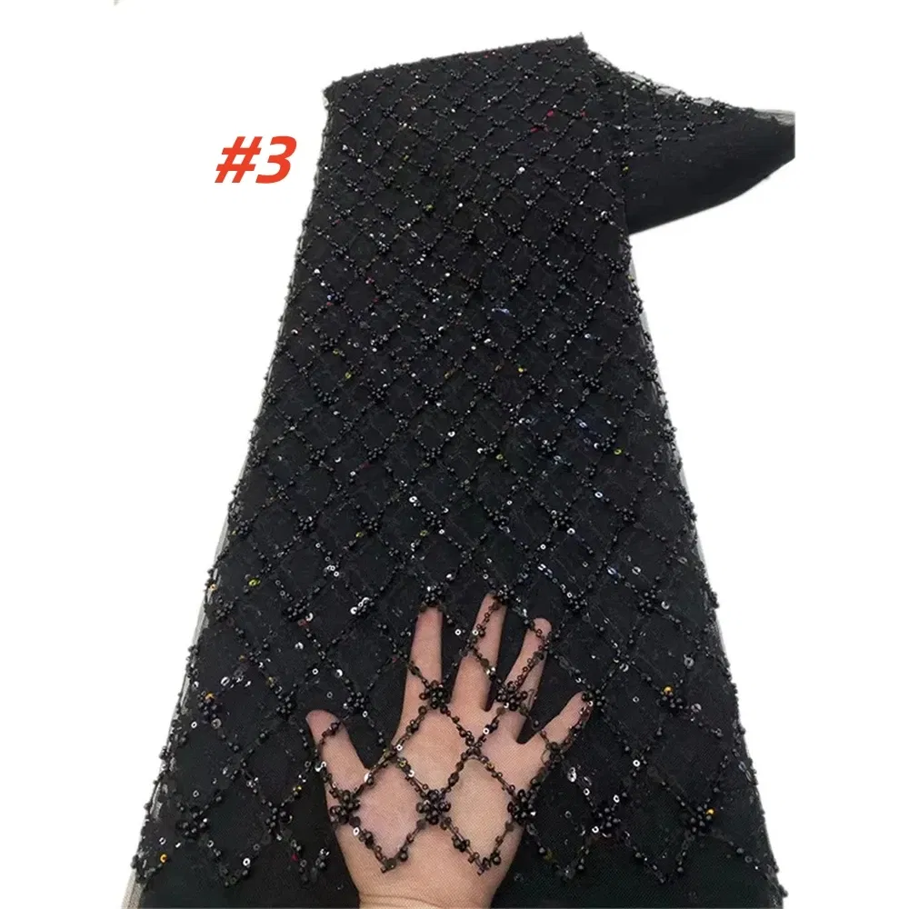 Color: Pink, Length: 1 yard, Width: 120cm - Gold African Sequins Lace Fabric 2025 High Quality French Nigerian Groom Lace Mesh Fabrics Beads For Sewing Dress Wedding Party