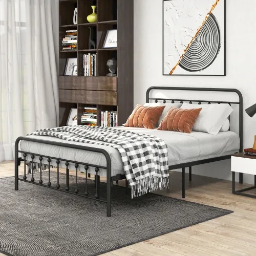 Black Metal Queen Bed Frame With Headboard