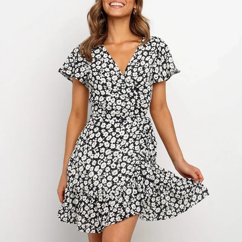 Casual V-neck Floral Dress