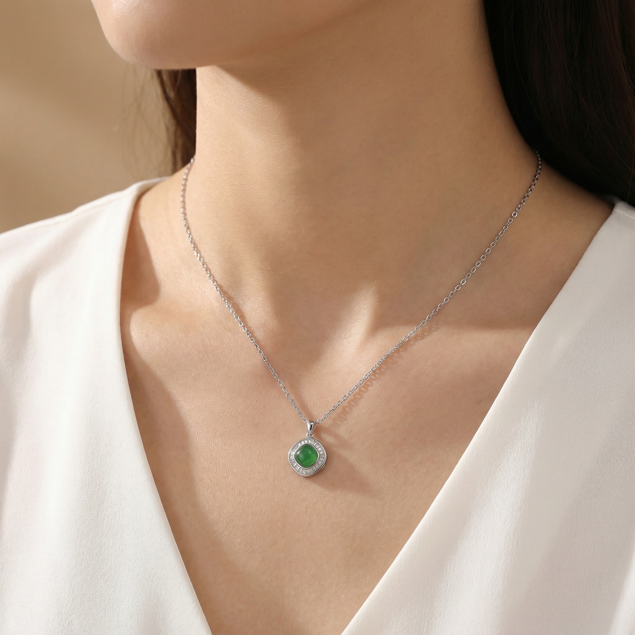 Green Stone Silver Necklace