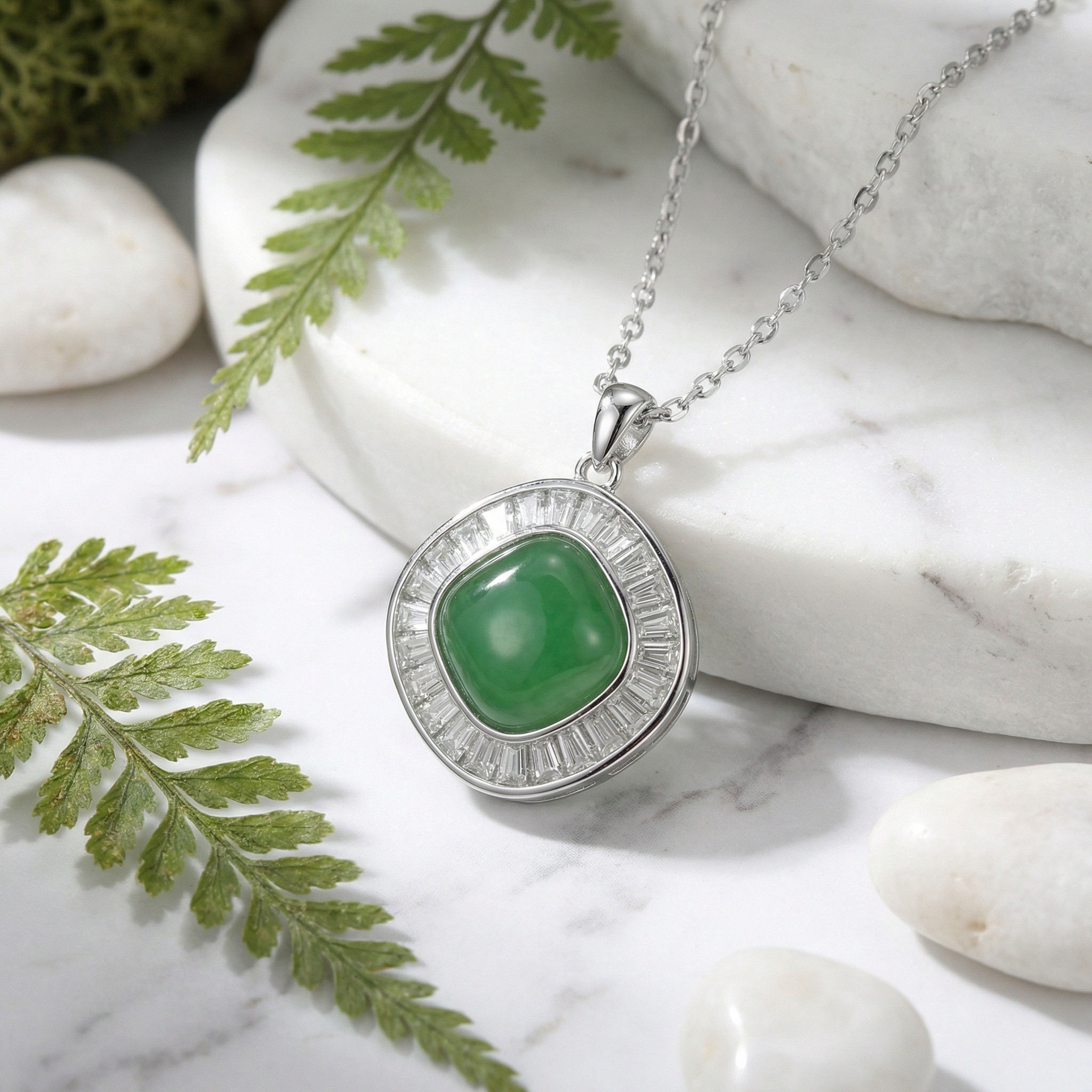 Green Stone Silver Necklace