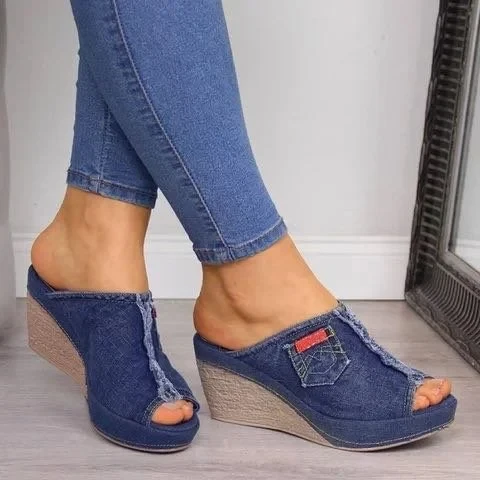 Denim Fish Mouth Wedge Slippers💙Hot Sale 50% OFF🎉🔥