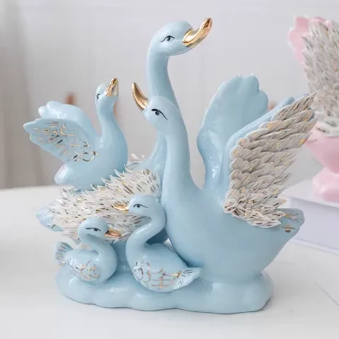 Five Person Family Wine Cabinet Decoration in Ceramic Swan Style
