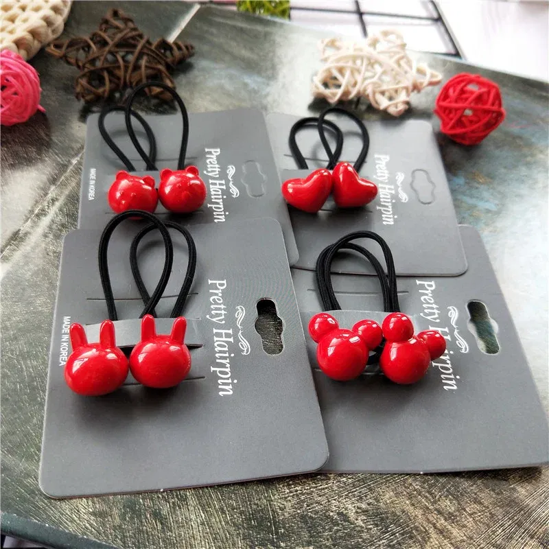 Color: Dark Grey - 2PCS New Cartoon Cute Rabbit Bear Princess Headwear Kids Elastic Hair Bands Children Ropes Girls Accessories Baby Headdress