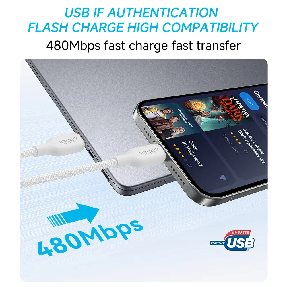 Length: 0.9m, Color: Black - Anker 240W USB-C to USB-C Cable Bio-based Nylon Braided Data Cable Environmentally For iPhone 15 iPad Pro MacBooks Android