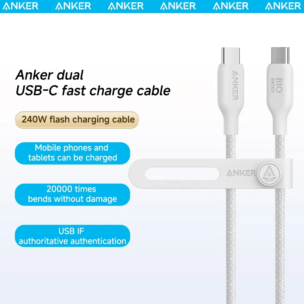 Length: 0.9m, Color: Black - Anker 240W USB-C to USB-C Cable Bio-based Nylon Braided Data Cable Environmentally For iPhone 15 iPad Pro MacBooks Android