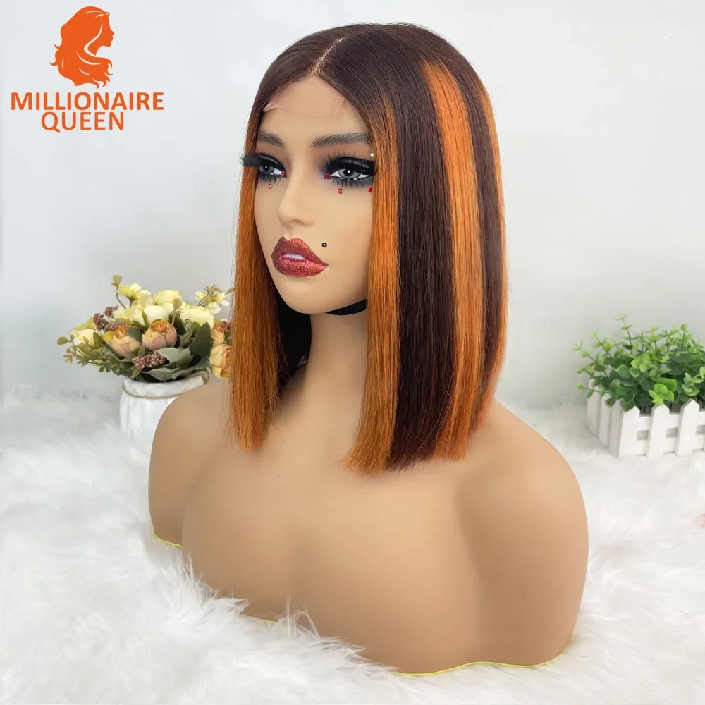 Color: T1B/613, Stretched Length: 8inches, Density: 250%, Lace Size: 2x6 - Highlight P4/30 Brown Vietname Bone Straight Bob Wig Super Double Drawn Human Hair 2x6 Glueless Lace Closure Wig For Black Women
