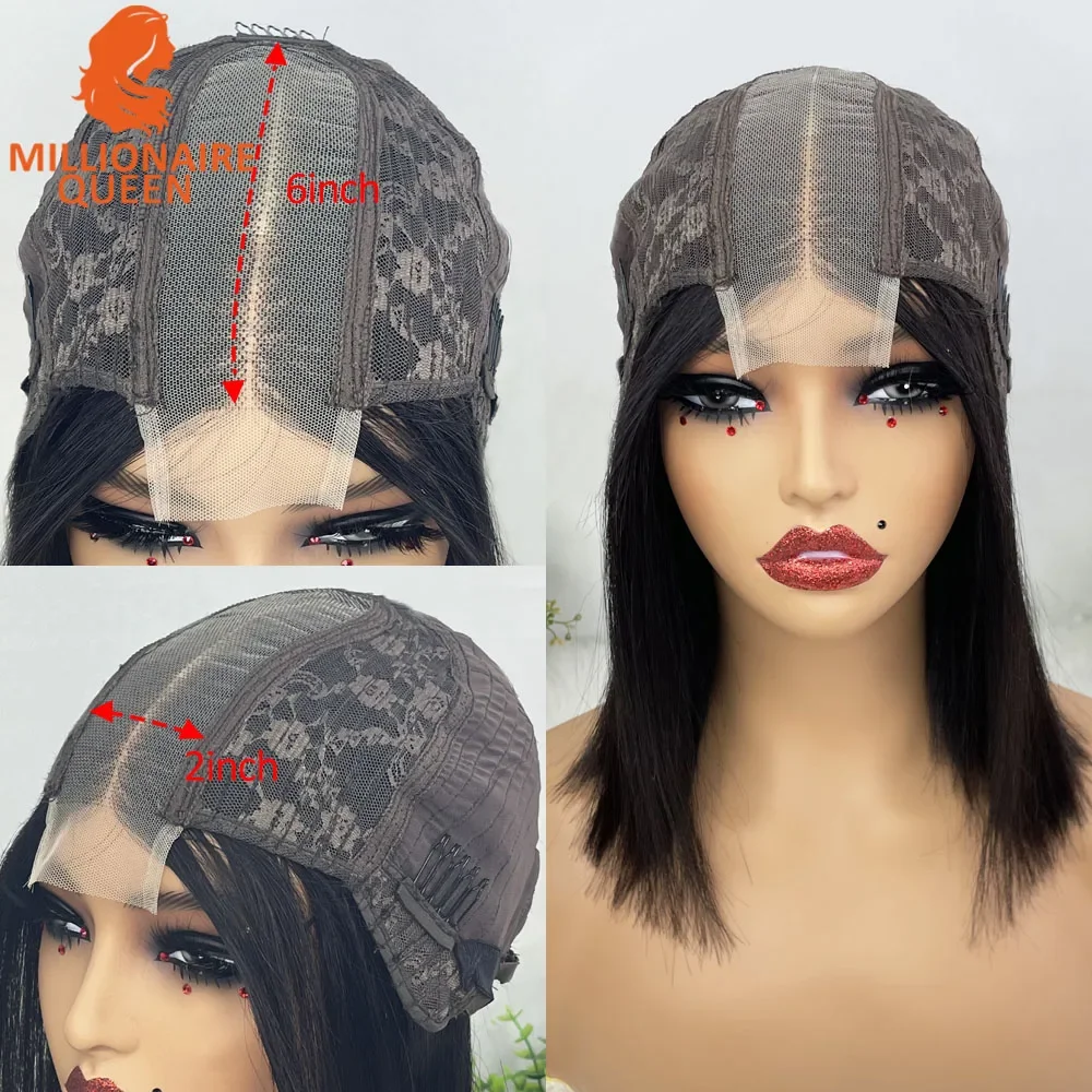 Color: T1B/613, Stretched Length: 8inches, Density: 250%, Lace Size: 2x6 - Highlight P4/30 Brown Vietname Bone Straight Bob Wig Super Double Drawn Human Hair 2x6 Glueless Lace Closure Wig For Black Women