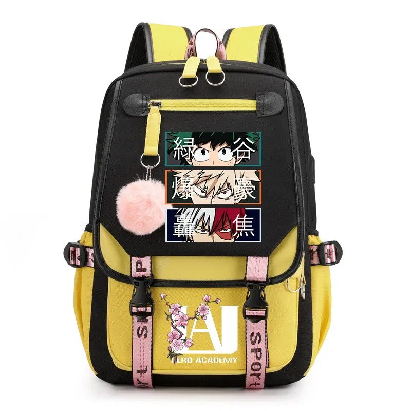 Color: Blue - Anime My Hero Academia Schoolbag Todoroki Bakugou Deku Cartoon Backpack School Boys Girls Usb Bagpack Teenager Travel Rucksack