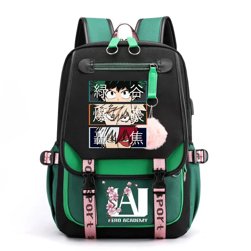 Color: Blue - Anime My Hero Academia Schoolbag Todoroki Bakugou Deku Cartoon Backpack School Boys Girls Usb Bagpack Teenager Travel Rucksack