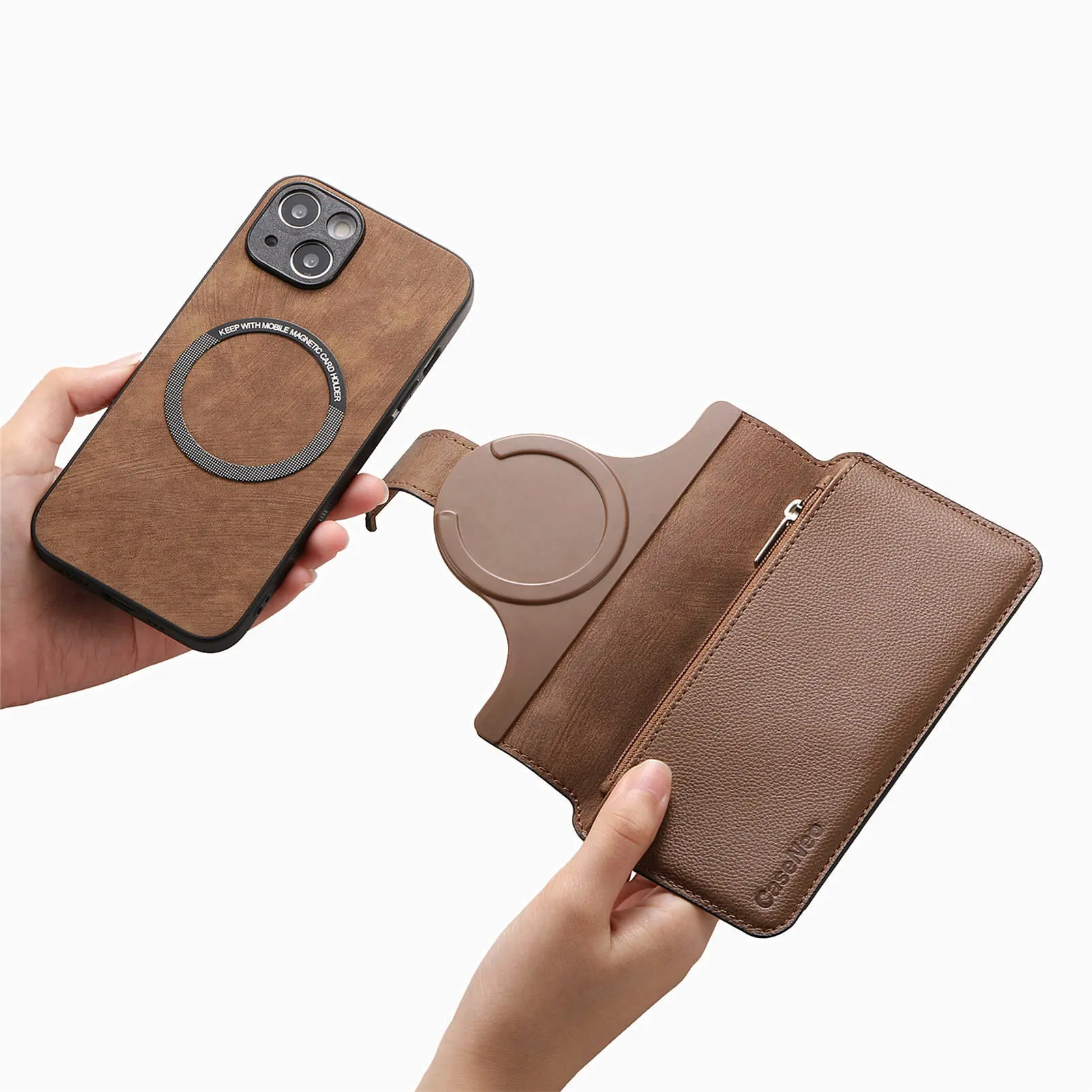 Color: Brown, Material: Neoprene - With Magsafe Wallet Case For Xiaomi Poco X6 X5 X3 M6 M5S M4 M3 F6 F5 Pro F3 C31 Zipper Leather Multi 6 Card Slot Removable Cover