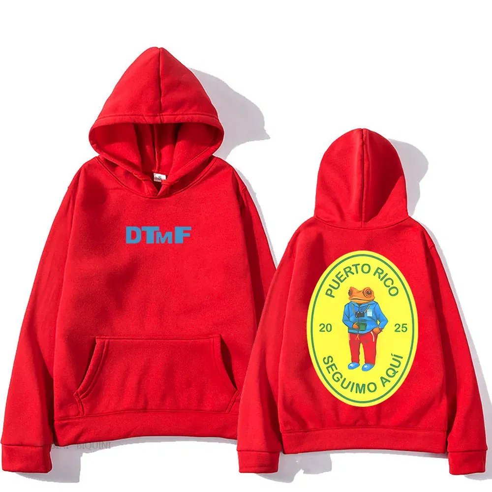 Color: Red, Size: XS - DTMF Deb?­ Tirar Más Fotos 2025 New Album Hoodies Bad Bunny Singer Printing Sweatshirts Men Women Clothing Sudaderas Hombre Male